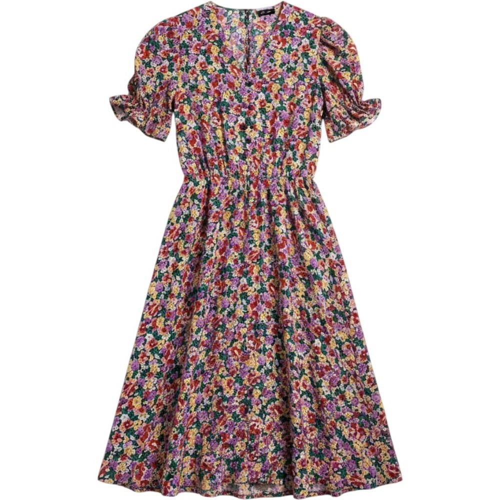 Impromptu‎ Vintage Floral Button cottagecore Midi Dress Short Ruffle bow Sleeve